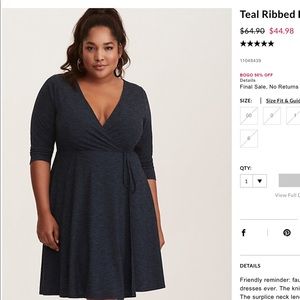 Torrid 1X teal ribbed mock wrap dress